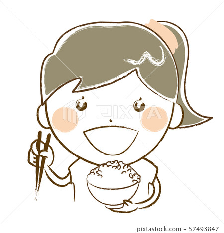 Girl eating rice - Stock Illustration [57493847] - PIXTA
