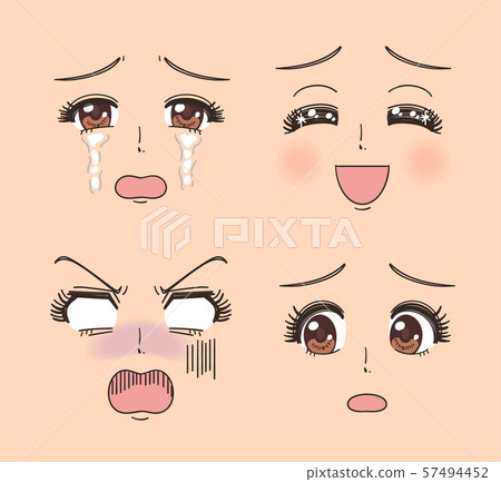 Girl cartoon face expression set - Stock Illustration [57494452] - PIXTA