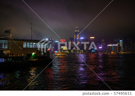 Night view of the Star Ferry terminal in Tsim Sha Night view of the Star Ferry terminal in Tsim Sha 57495631
