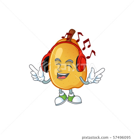 Listening music ripe fragrant pear fruit cartoon character Listening music ripe fragrant pear fruit cartoon character 57496095