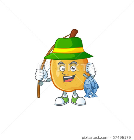 Fishing ripe fragrant pear fruit cartoon character 57496179