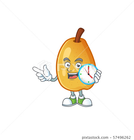 With clock sweet fragrant pear cartoon on white background With clock sweet fragrant pear cartoon on white background 57496262