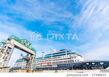 Cruise ship entering Hakodate Bay, Hokkaido 57496635