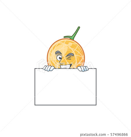 Grinning with board dessert cantaloupe fruit cartoon with mascot 57496866