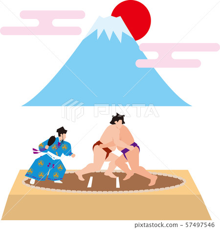 相撲和富士山。日本形象。矢量素材 57497546