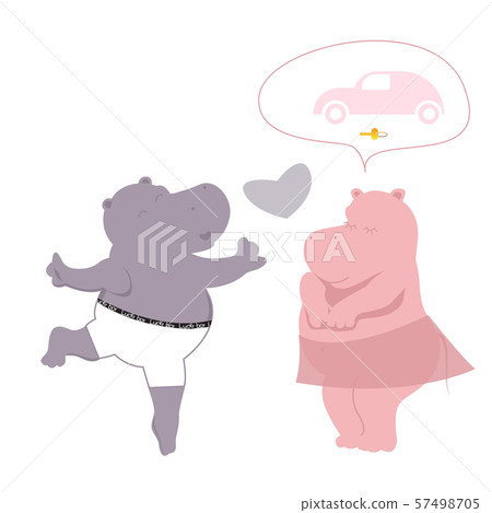Valentines illustration with two hippos and heart. Mercantile girl 57498705