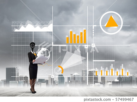 Concept of security and privacy protection with camera headed woman Concept of security and privacy protection with camera headed woman 57499467