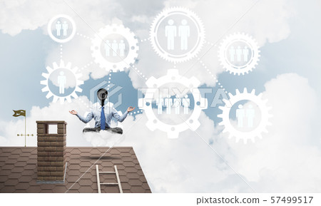 Concept of security and privacy protection with camera headed man meditating Concept of security and privacy protection with camera headed man meditating 57499517