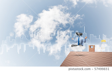 Concept of security and privacy protection with camera headed man meditating 57499831