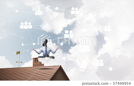 Concept of security and privacy protection with camera headed man meditating Concept of security and privacy protection with camera headed man meditating 57499954