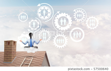 Concept of security and privacy protection with camera headed man meditating Concept of security and privacy protection with camera headed man meditating 57500640