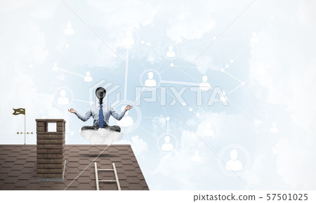 Concept of security and privacy protection with camera headed man meditating 57501025