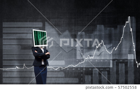 Business woman with monitor instead of head. 57502558