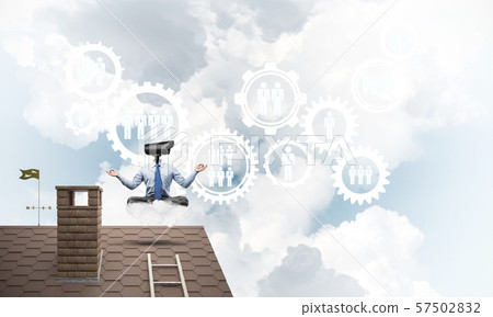 Concept of security and privacy protection with camera headed man meditating 57502832