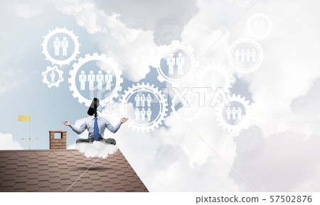 Concept of security and privacy protection with camera headed man meditating Concept of security and privacy protection with camera headed man meditating 57502876