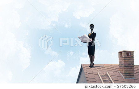 Concept of security and privacy protection with camera headed woman Concept of security and privacy protection with camera headed woman 57503266