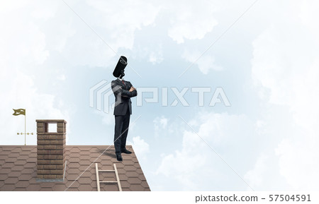 Concept of security and privacy protection with camera headed man 57504591