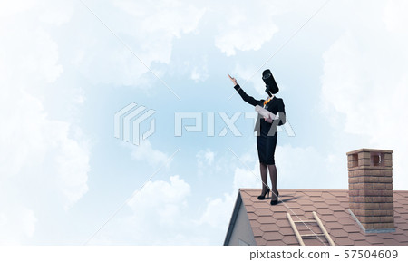 Concept of security and privacy protection with camera headed woman Concept of security and privacy protection with camera headed woman 57504609