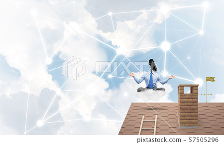 Concept of security and privacy protection with camera headed man meditating 57505296