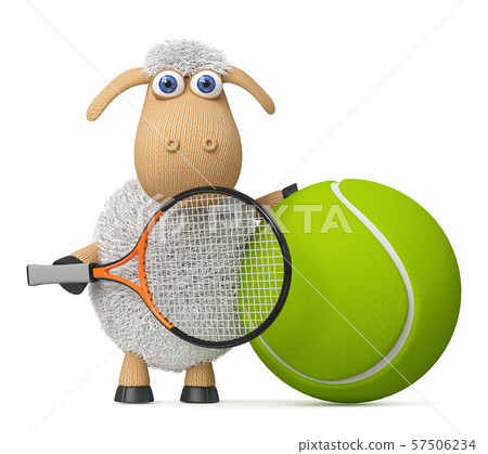 3d illustration funny sheep play tennis 57506234