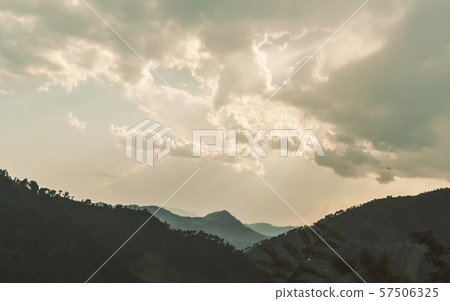 Panorama of winter Annapurna, Nepal Mountain valley in cloud and fog. 57506325