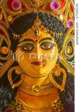 A close up face of Goddess Maa Durga Idol. 57506549