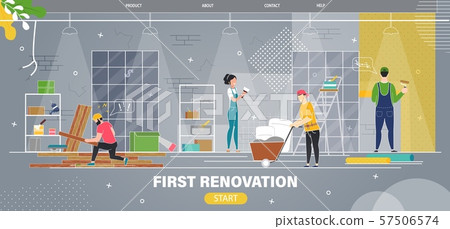 Apartment First Renovation Flat Vector Web Banner Stock