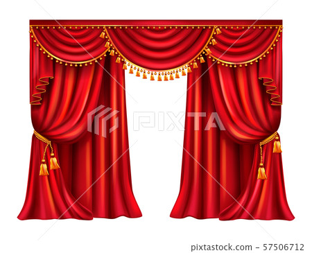 Red silk curtain with lambrequin realistic Red silk curtain with lambrequin realistic 57506712