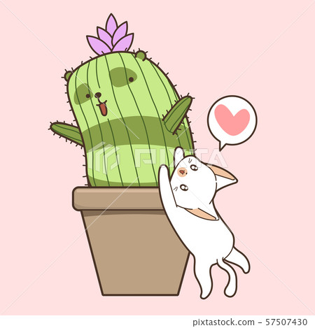 Hand drawn kawaii cat and cactus panda Hand drawn kawaii cat and cactus panda 57507430