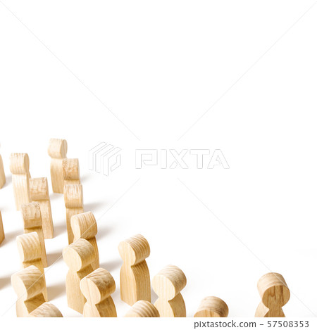 A crowd of people looking to the right. waiting for event. Marketing, advertising, attracting the attention of customers and society. Wooden figures. minimalism, metaphor. copyspace A crowd of people looking to the right. waiting for event. Marketing, advertising, attracting the attention of customers and society. Wooden figures. minimalism, metaphor. copyspace 57508353