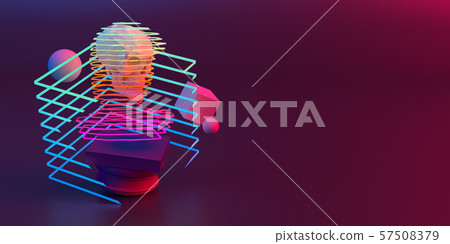 3d-illustration of an abstract composition of skull and primitive objects 3d-illustration of an abstract composition of skull and primitive objects 57508379