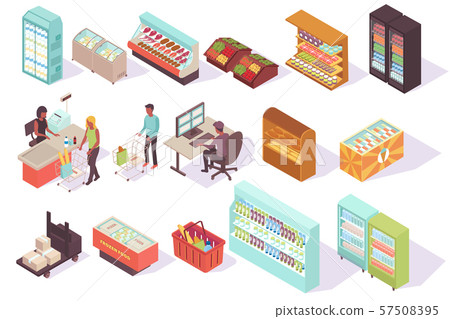 Supermarket Furniture Isometric Set Supermarket Furniture Isometric Set 57508395