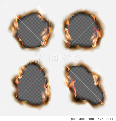 Vector set of realistic holes burnt in paper with 57509053