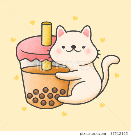 Cute cat hug bubble milk tea fresh drink cartoon 57512125