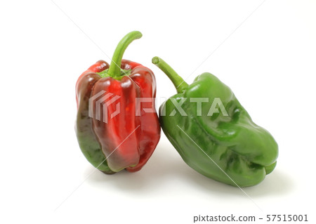 Two freshly picked ripe peppers, white background 57515001