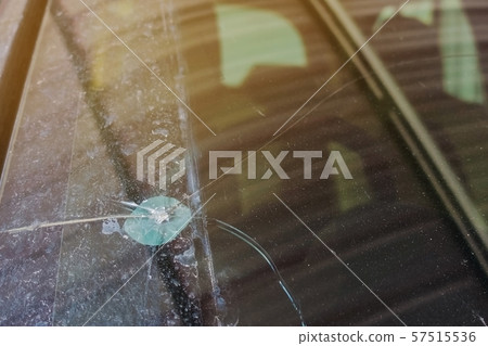 Front view of broken windshield glass of car, Car accident concept Front view of broken windshield glass of car, Car accident concept 57515536