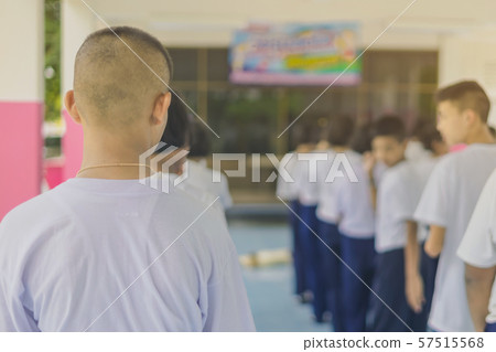 Group of students try to meditate for the peace of mind by walk with Buddhist monk in school. Group of students try to meditate for the peace of mind by walk with Buddhist monk in school. 57515568