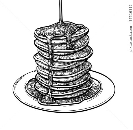 Ink sketch of pancakes. 57516512