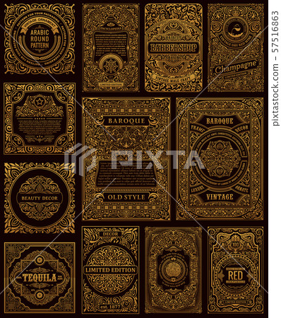 Vintage set retro cards. Template greeting card wedding invitation. Line calligraphic frames 57516863