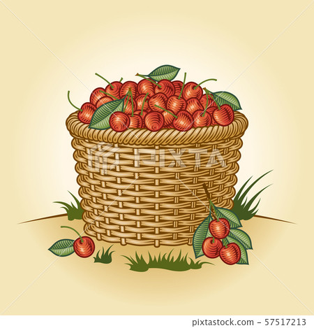 Retro basket of cherries 57517213