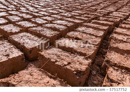 Paving stones clay bricks, hand-made exposed to the sun to dry in Morocco 57517752