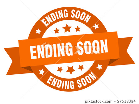 ending soon ribbon. ending soon round orange sign. 57518384