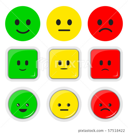 Vector set flat illustration of feedback rate icon, round square button, kawaii emoticons positive Vector set flat illustration of feedback rate icon, round square button, kawaii emoticons positive 57518422