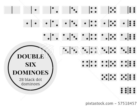 Double six domino game pieces set, flat design illustrations, 28 rectangular white knuckles black 57518457