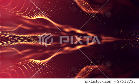 3d rendering background of glowing particles that form curved lines and 3d surfaces, grid with depth 57518753