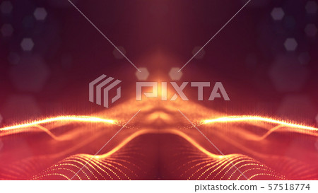 3d rendering background of glowing particles that form curved lines and 3d surfaces, grid with depth 57518774