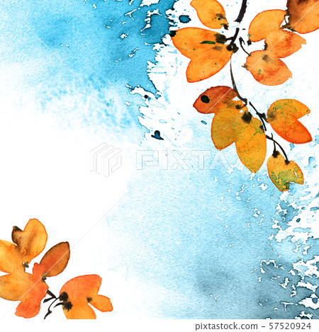 Watercolor and ink painted tree branch with leaves Watercolor and ink painted tree branch with leaves 57520924