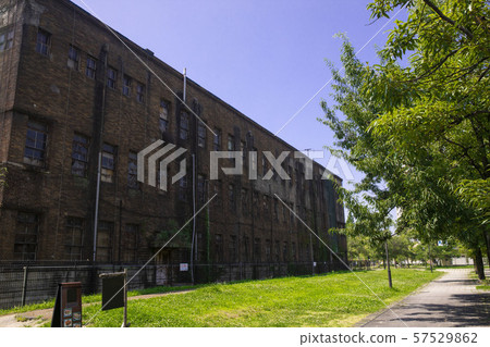 Blue sky and former Hiroshima University Sendamachi school building 57529862