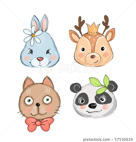 set of cute cartoon animals. Rabbit, panda, deer and cat set of cute cartoon animals. Rabbit, panda, deer and cat 57530839