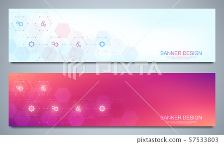 Banner design templates for technological and scientific decoration with gears and cogs icons. Banner design templates for technological and scientific decoration with gears and cogs icons. 57533803